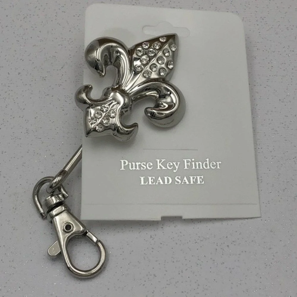 🌼 Fleur De Lis Silver Rhinestone Purse Key Holder Hook Keychain